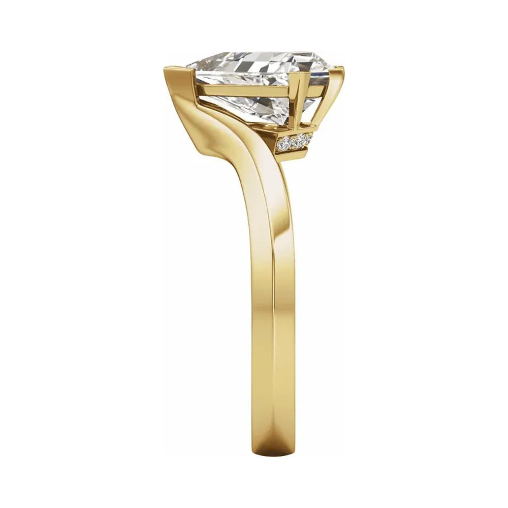 Stuller 14K yellow gold shield-cut lab-grown diamond engagement ring, profile view, centered studio photography