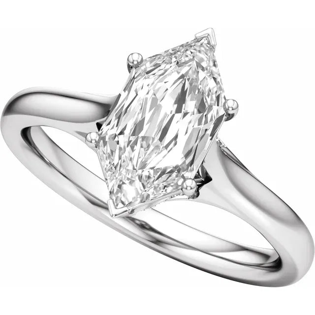 Stuller 14K white gold elongated hexagon lab-grown diamond engagement ring - three quarter view