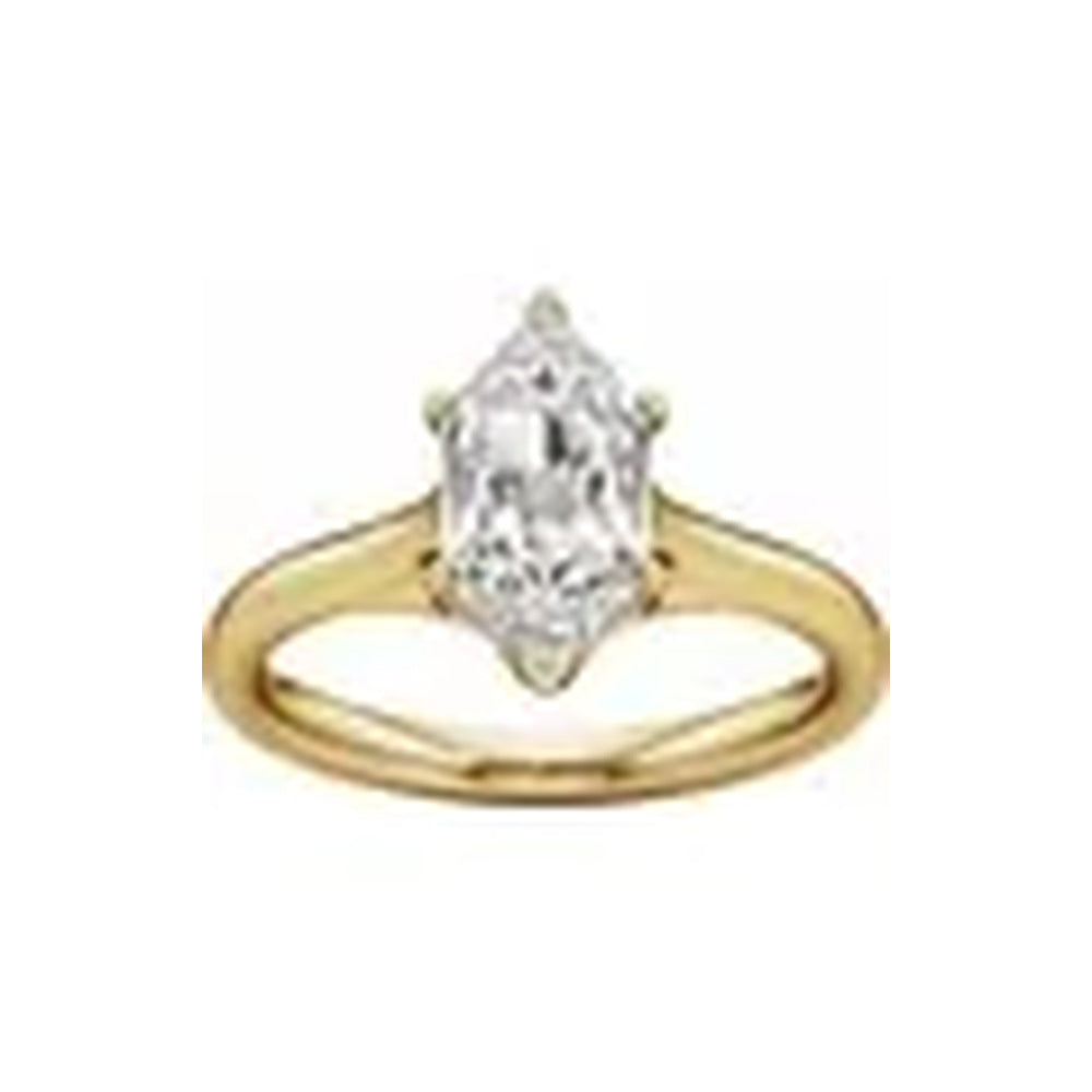 14K yellow gold elongated hexagon engagement ring, front view