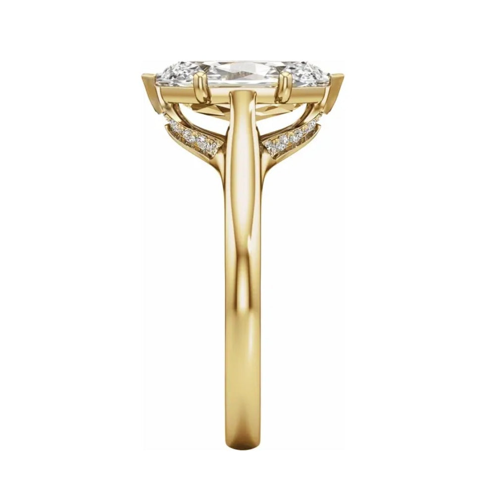 14K yellow gold elongated hexagon ring, diamond-accented gallery