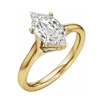 14K yellow gold 2 1/6 CTW lab-grown diamond engagement ring, three-quarter view