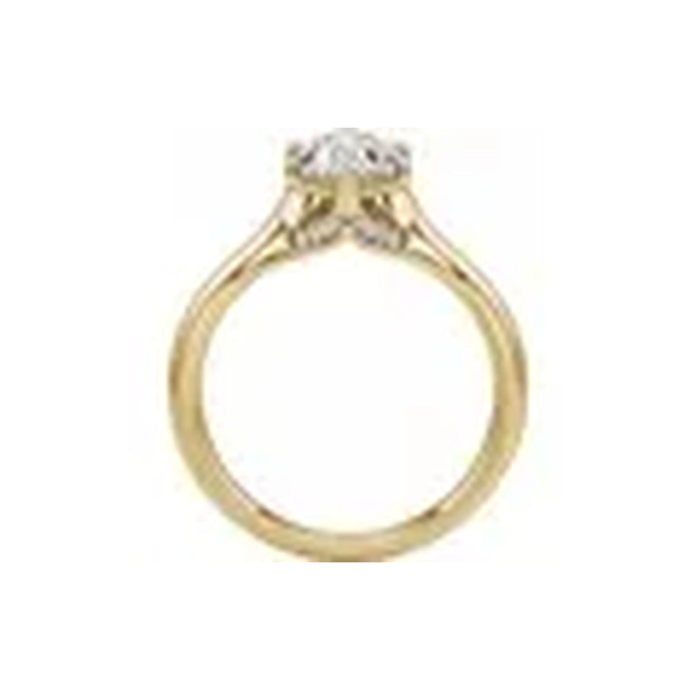 14K yellow gold elongated hexagon engagement ring, ring band profile view
