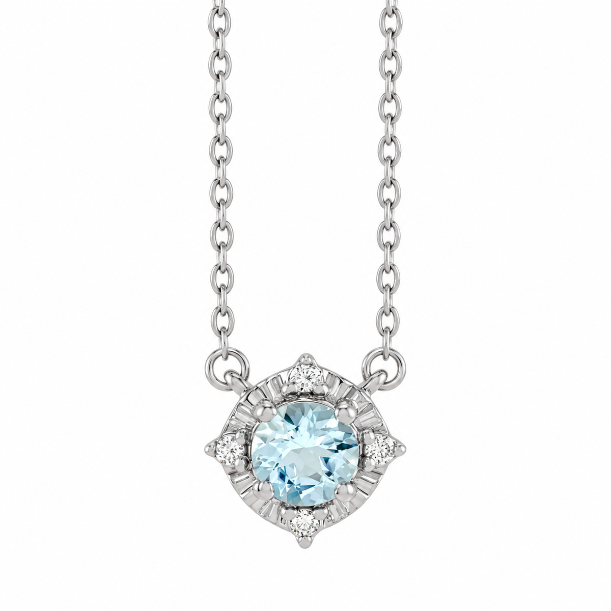 Aquamarine matching set — 14K white gold halo necklace