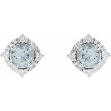 Aquamarine matching set — 14K white gold halo stud earrings