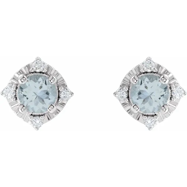Aquamarine matching set — 14K white gold halo stud earrings