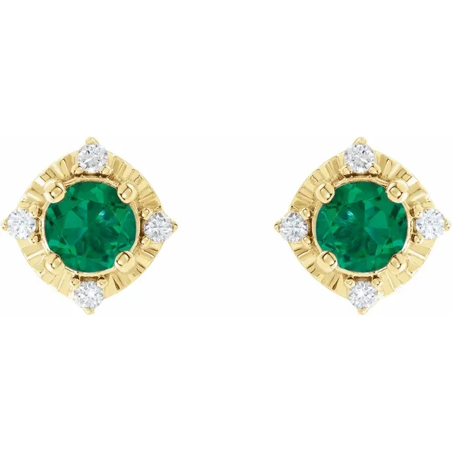 Emerald matching set — 14K yellow gold halo stud earrings