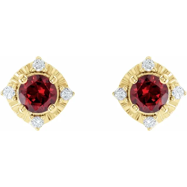 Garnet matching set — 14K yellow gold halo stud earrings