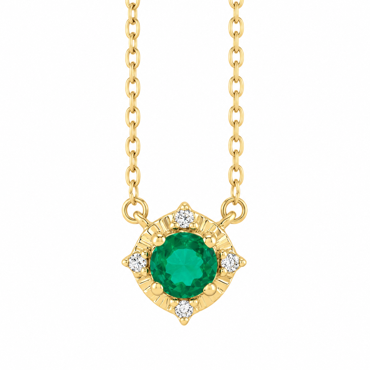 Emerald matching set — 14K yellow gold halo necklace