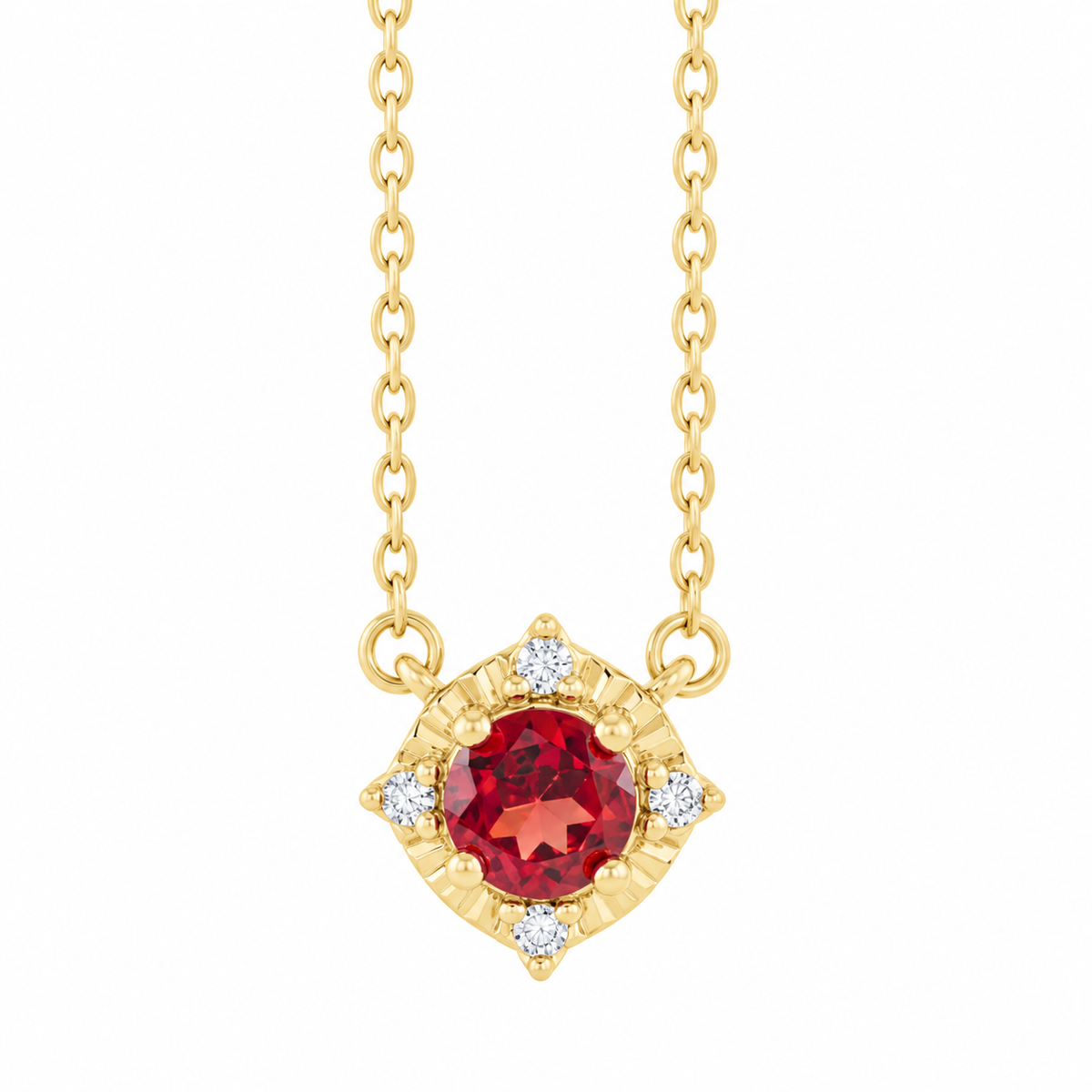 Garnet matching set — 14K yellow gold halo necklace