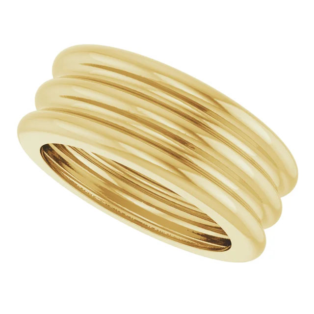 14K Gold Grooved Dome Stackable Ring | 8 mm, Fine Jewelry Ring