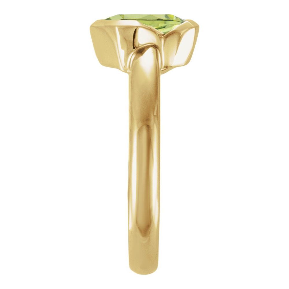 14K yellow gold emerald-cut natural peridot half-bezel solitaire ring
