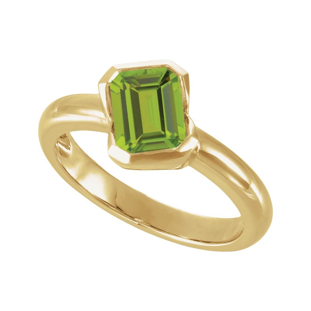 14K Yellow Gold Emerald-Cut Natural Peridot Solitaire Ring, Gemstone Rings