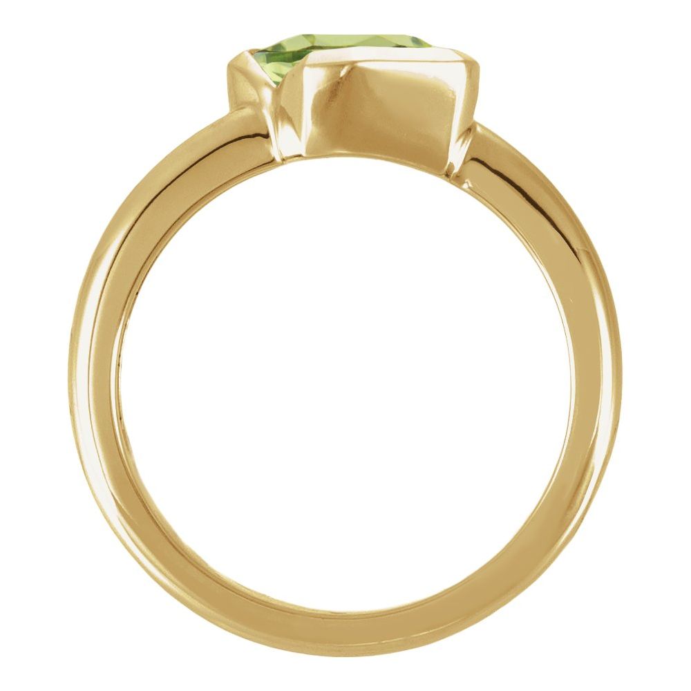 14K yellow gold emerald-cut natural peridot half-bezel solitaire ring