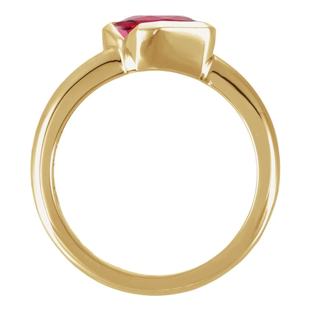 14K yellow gold emerald-cut lab-grown ruby solitaire ring
