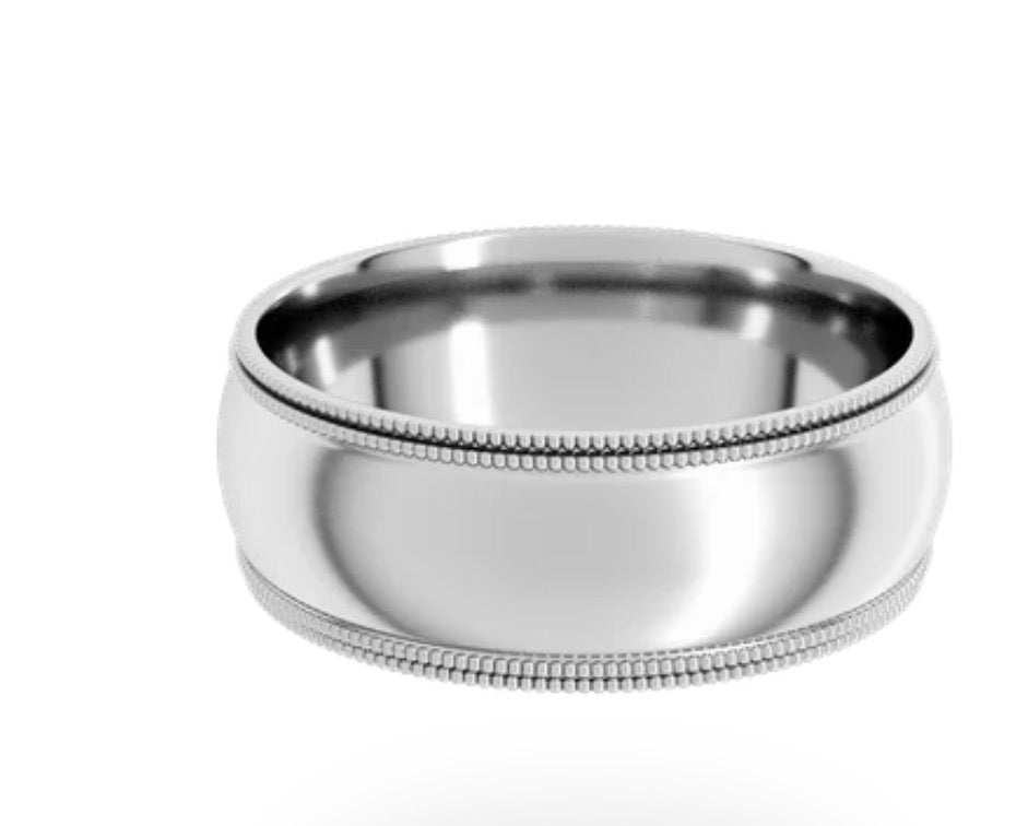 14K white gold double milgrain band, front view
