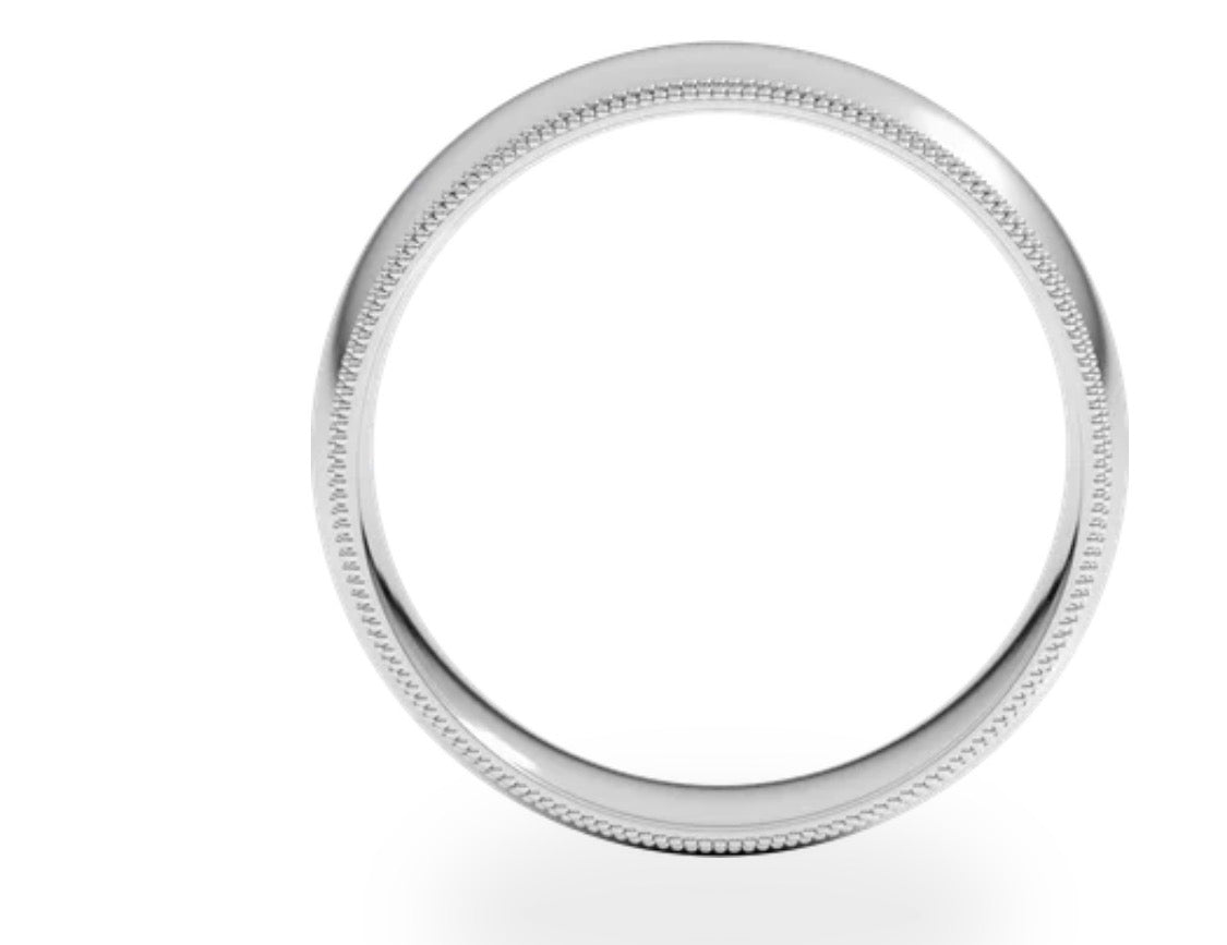 14K white gold double milgrain band, profile view
