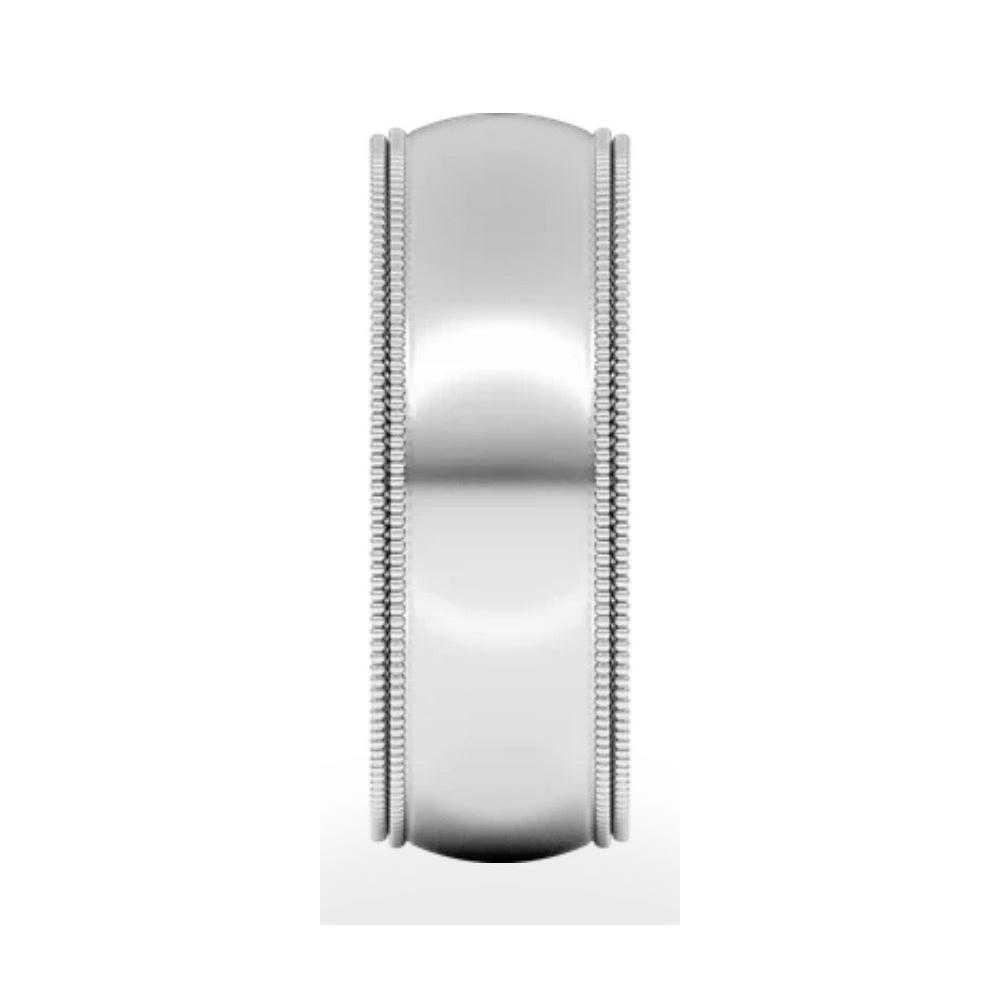 14K white gold double milgrain comfort-fit band, side view