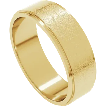 14K Yellow Gold Stepped-Edge Band with Ice Finish — 6 mm, Wedding Bands