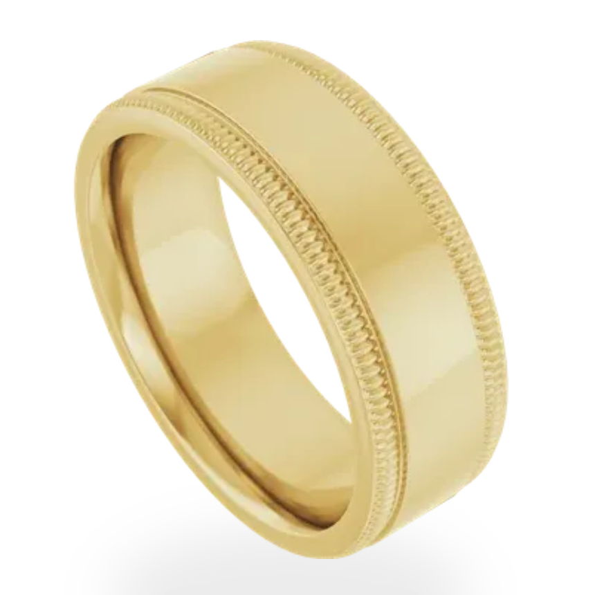 14K Yellow Gold Wide Milgrain Comfort-Fit Band — 7 mm, Wedding Bands